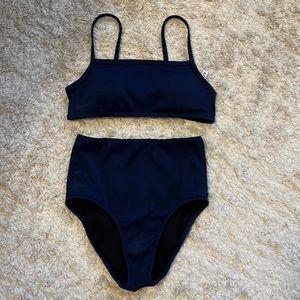 J.Crew Ribbed square neck & high-waisted bikini bottom antique navy